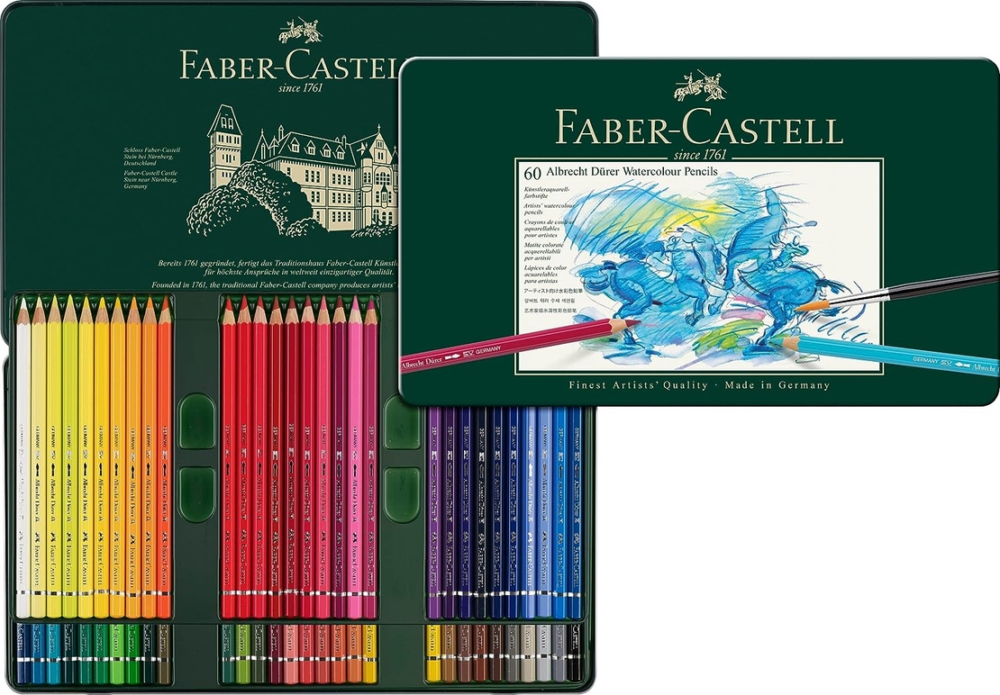 סט עפרונות צבעי מים קופסת פח – 60 עפרונות  Faber-Castell Albrecht Dürer