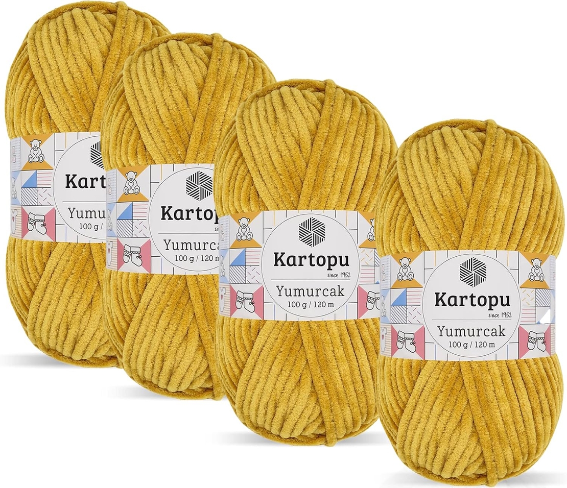חוט קטיפה לסריגה Kartopu Yumurcak – צבע חרדל