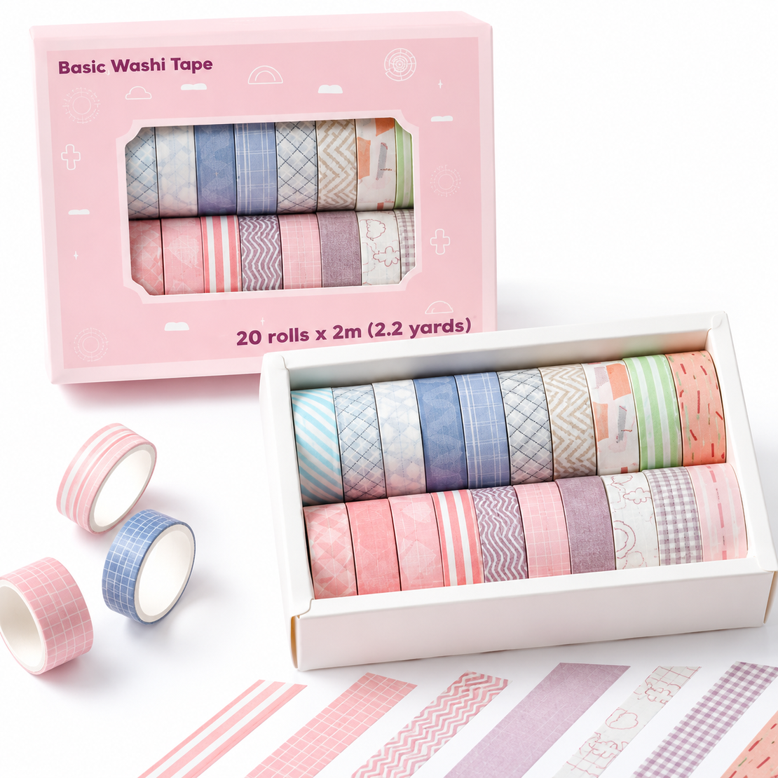 סט וואשי טייפ דקורטיבי בגווני פסטל – Pastel Washi Tape Set 20 Rolls