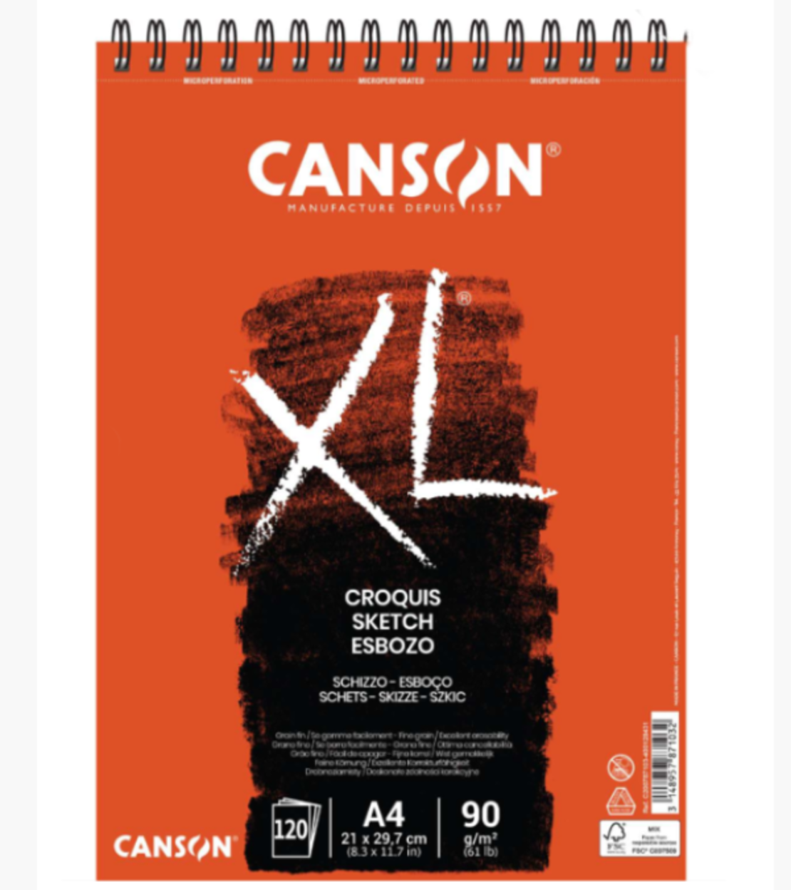 סקצ'בוק לרישום וסקיצות  120 דפים, נייר 90 גרם -Canson XL Croquis Sketch A4