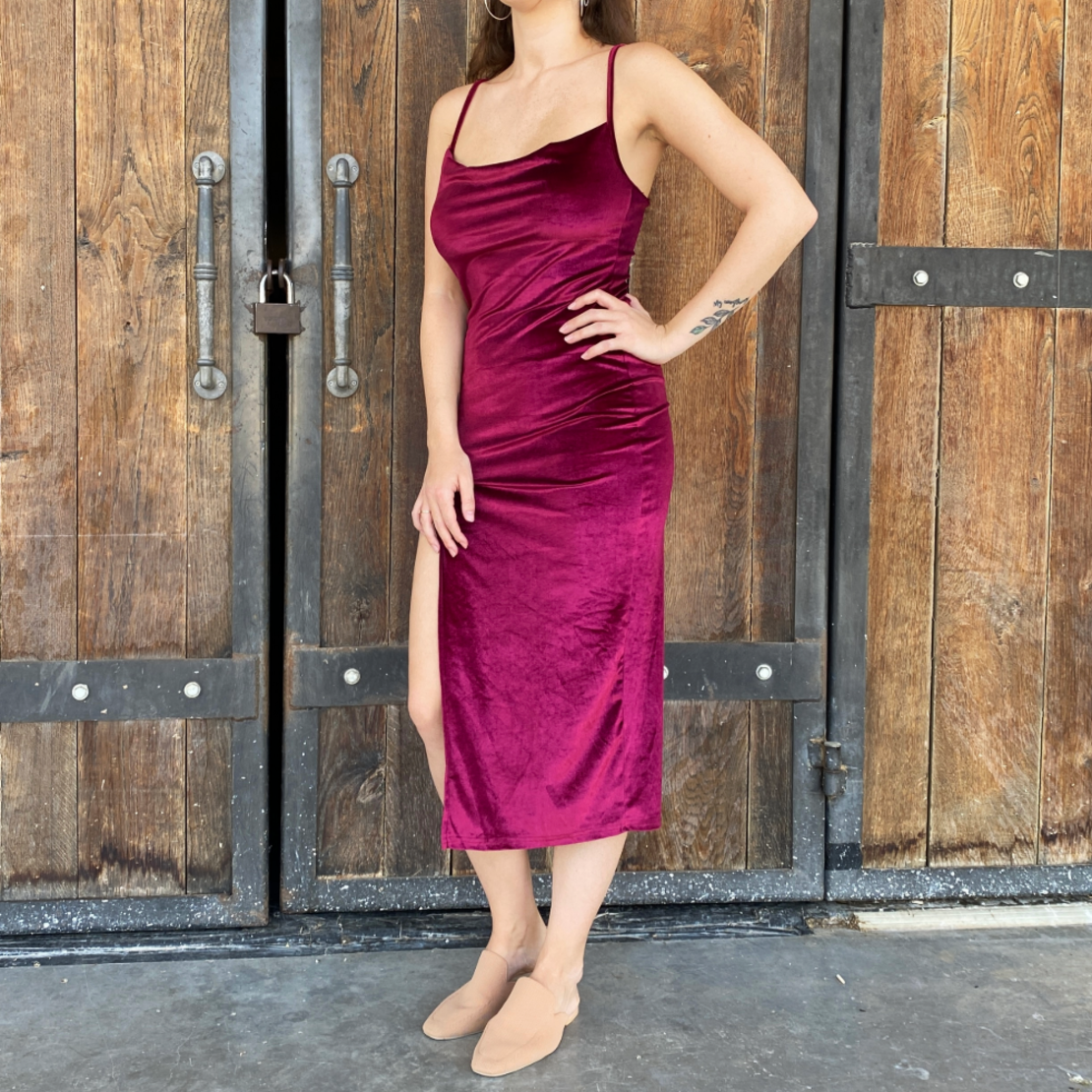 wine red velvet dress