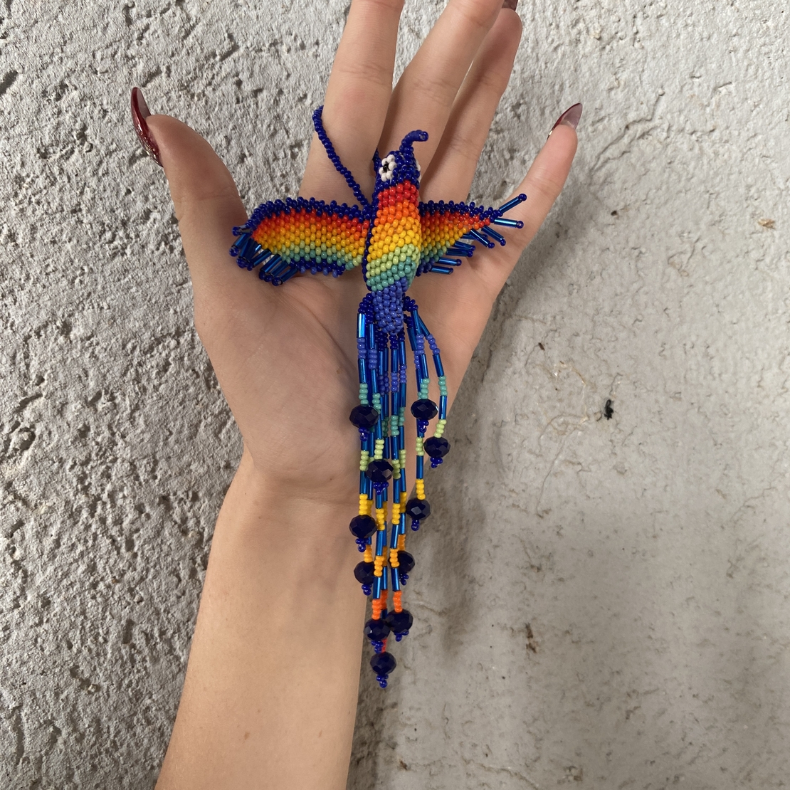 Beaded hummingbird-blue with rainbow