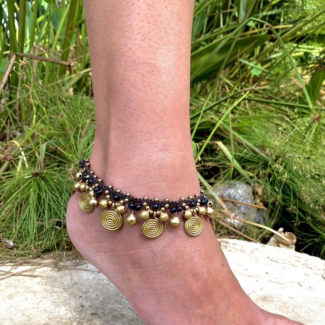 Macrame anklet with spirals