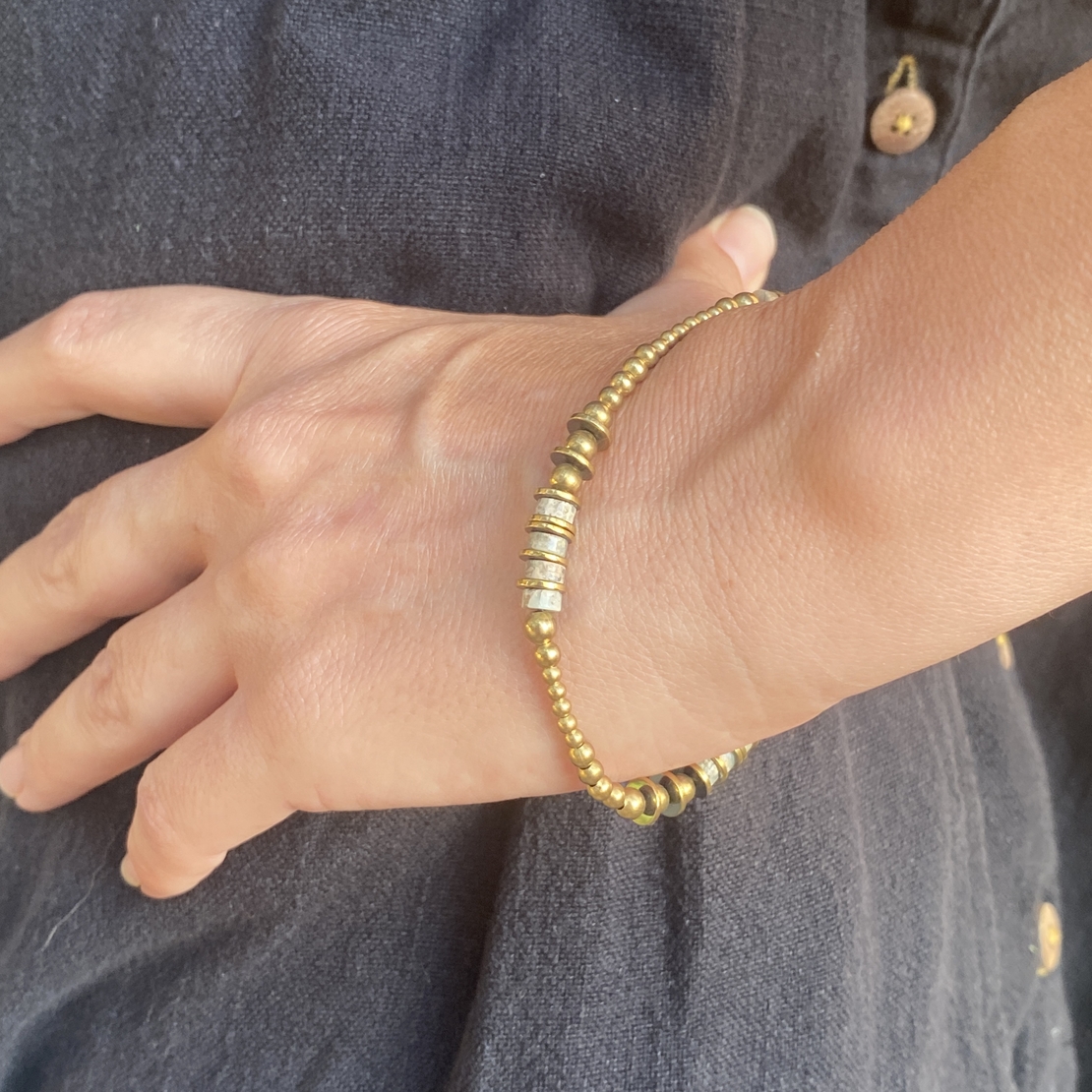 Brass bracelet with gemstones