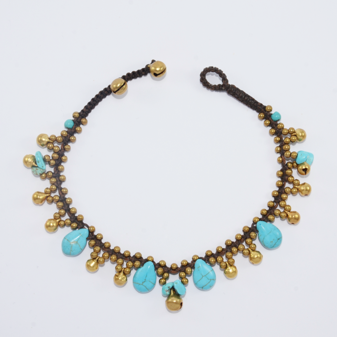 Macrame anklet with turquoise stones