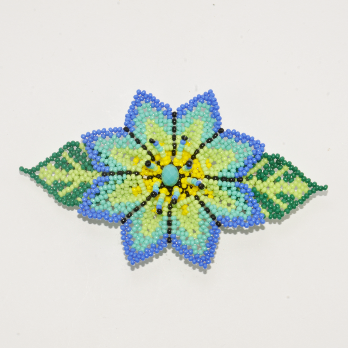 Huichol tribe hairclip - blue lotus