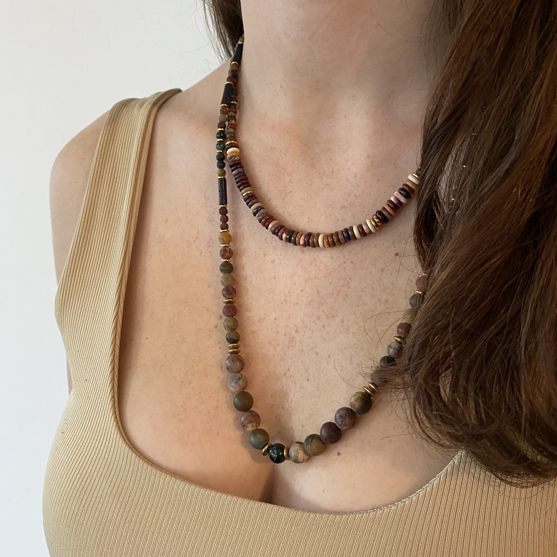 Long jasper gemstone necklace