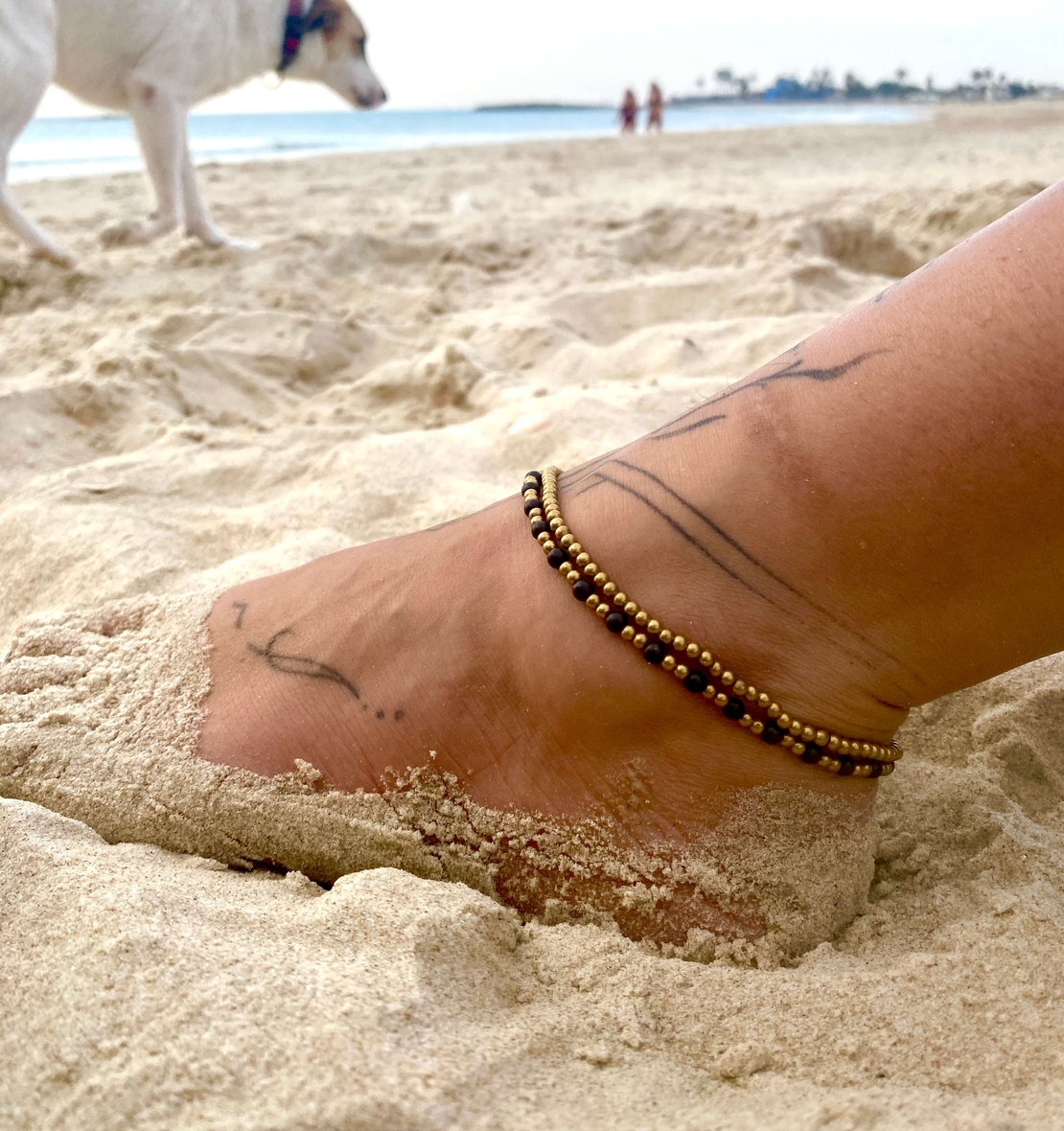 Double beaded anklet - black