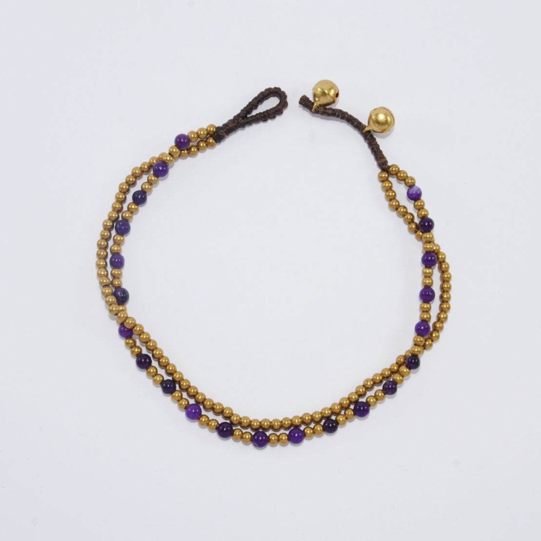 Double beaded anklet - purple