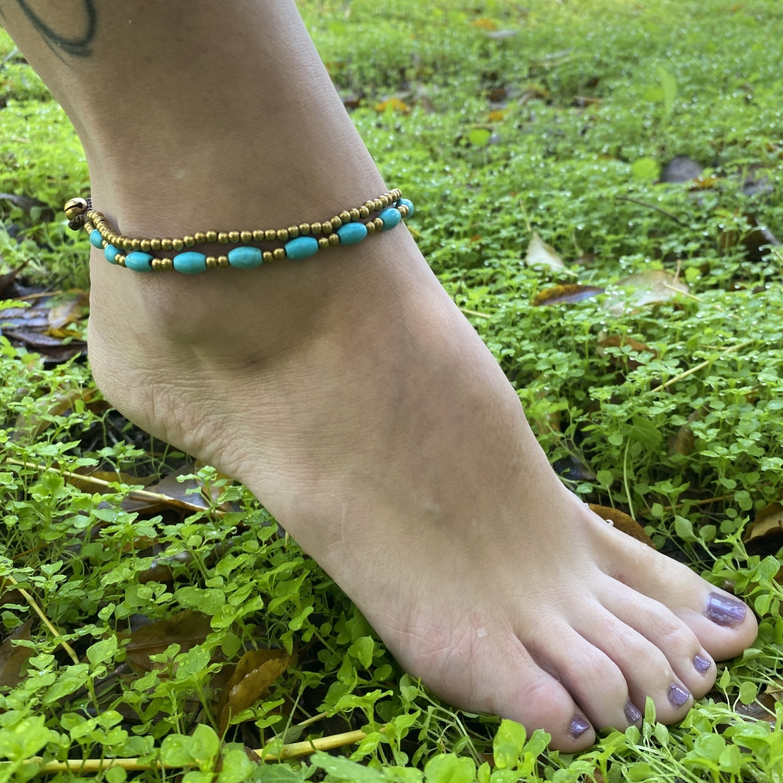 Double beaded anklet - turquoise