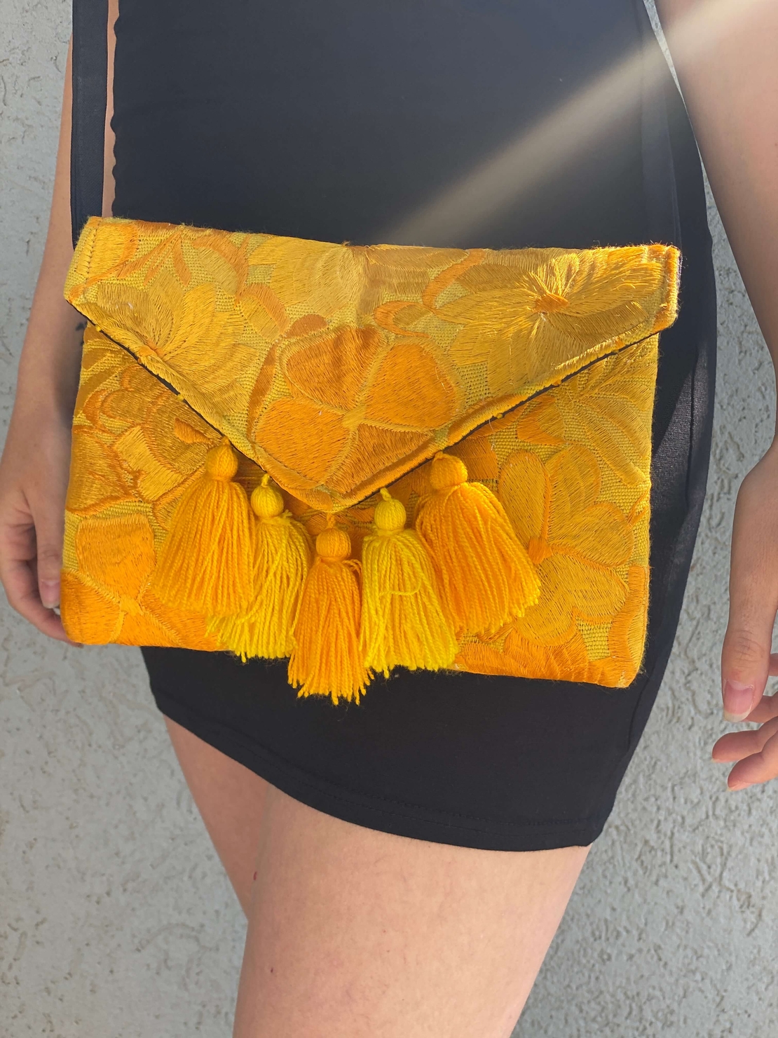 Handbag - yellow pom poms