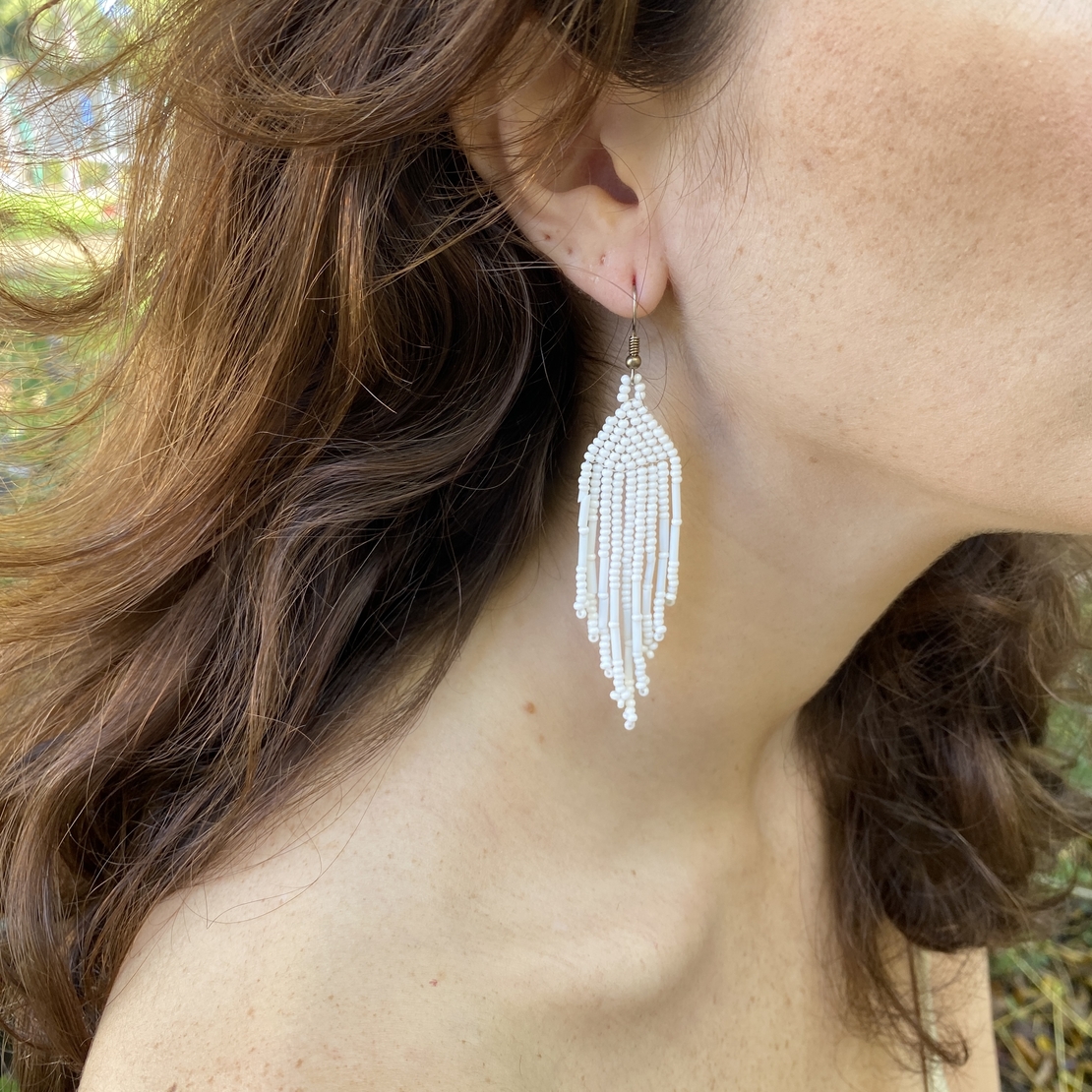 Mexican beaded earrings - snow