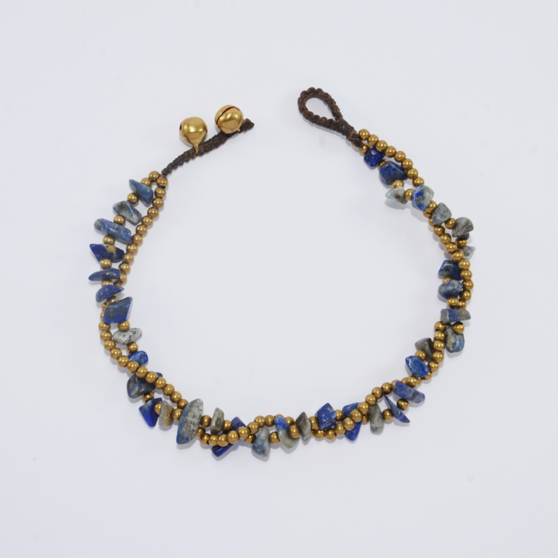 Double beaded anklet - lapis