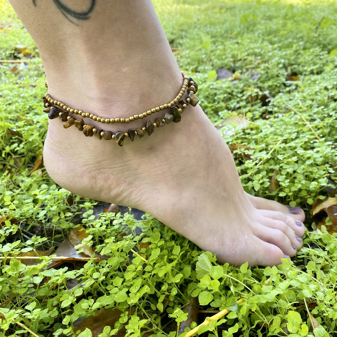 Double beaded anklet - tiger eye