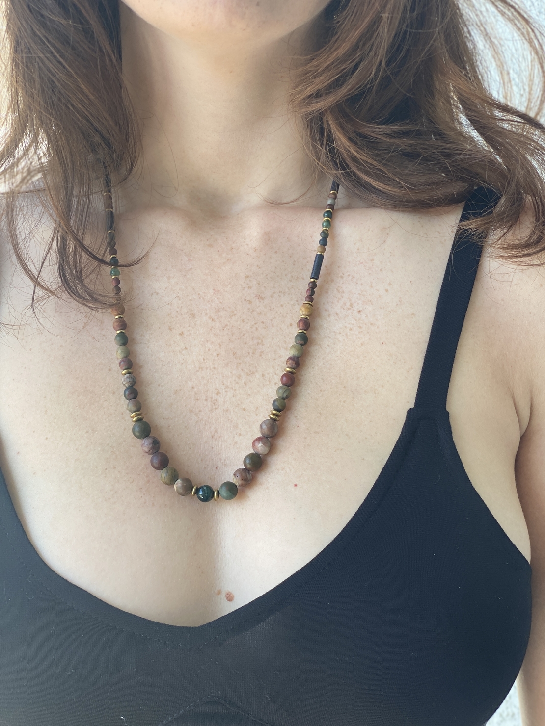 Long jasper gemstone necklace