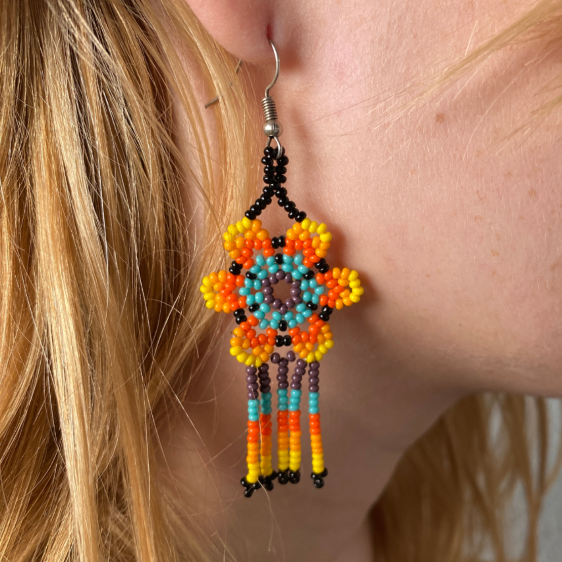 Mexican beaded earrings - flower