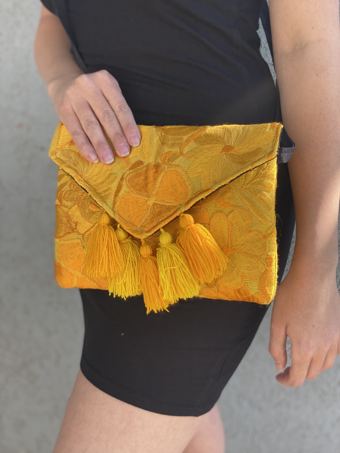 Handbag - yellow pom poms