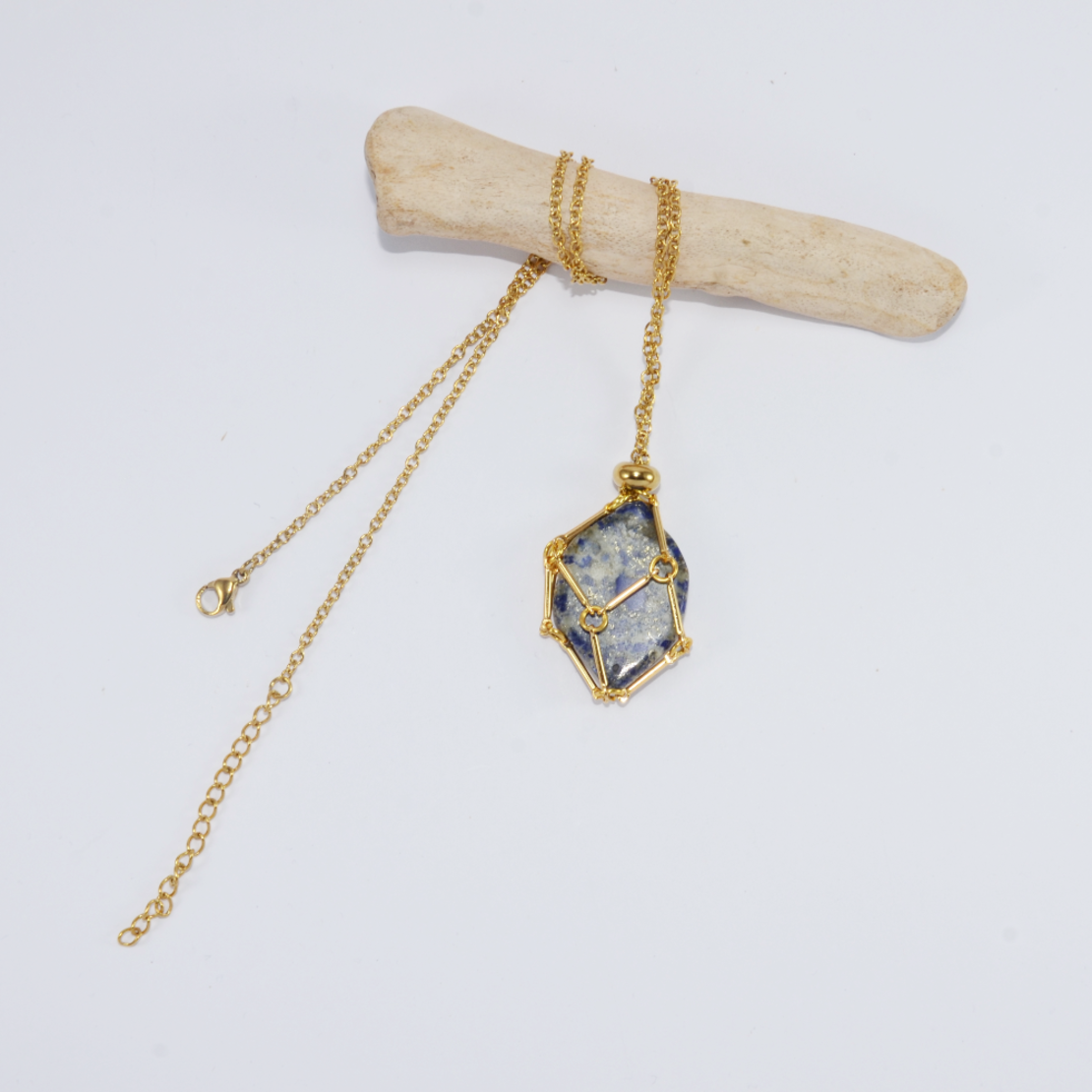 Gold-plated necklace with a gemstone pocket