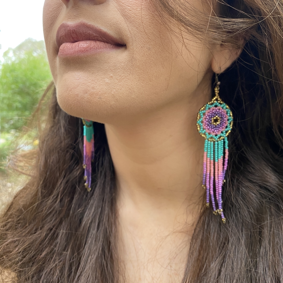 Mexican beaded earrings - lavender