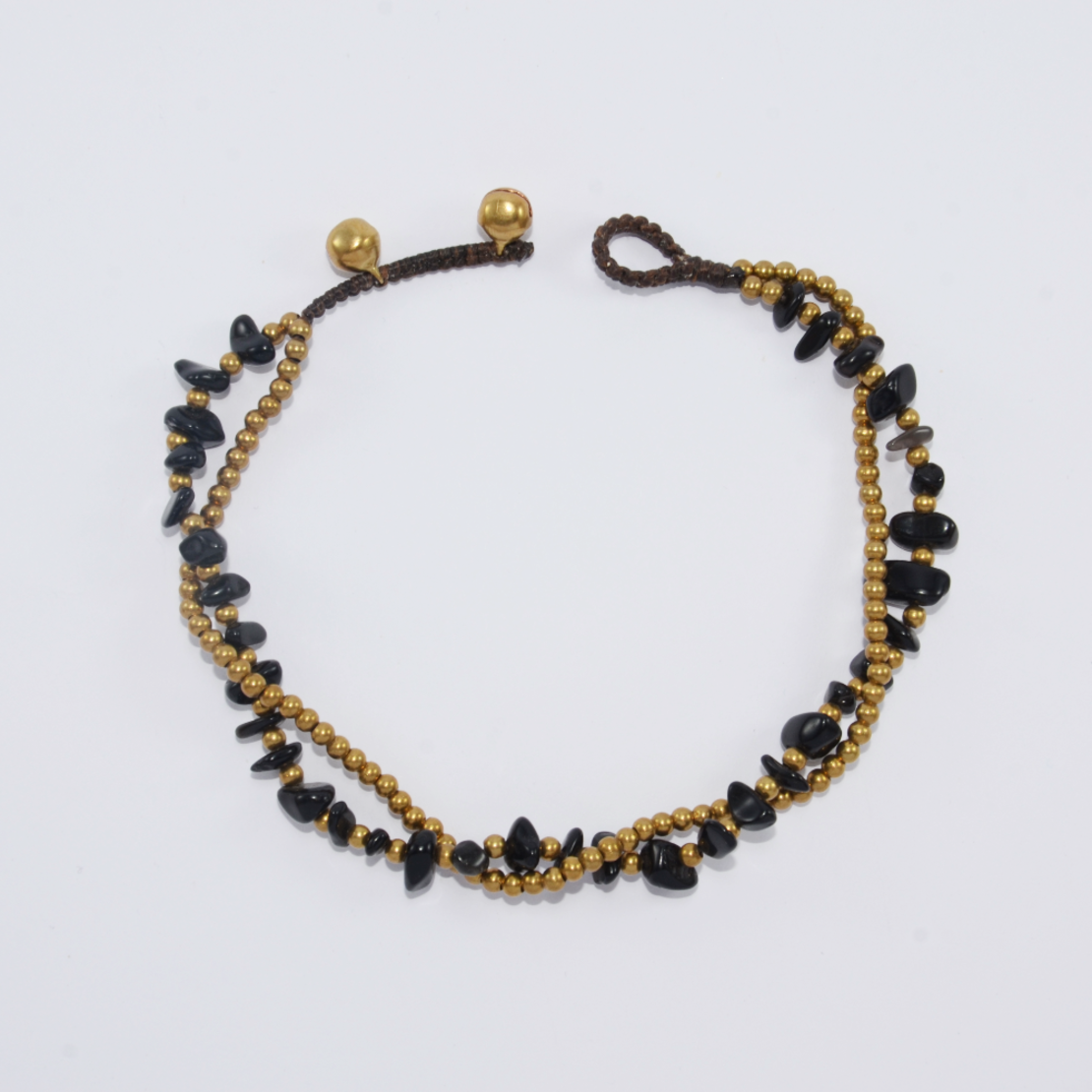 Double beaded anklet - black onyx