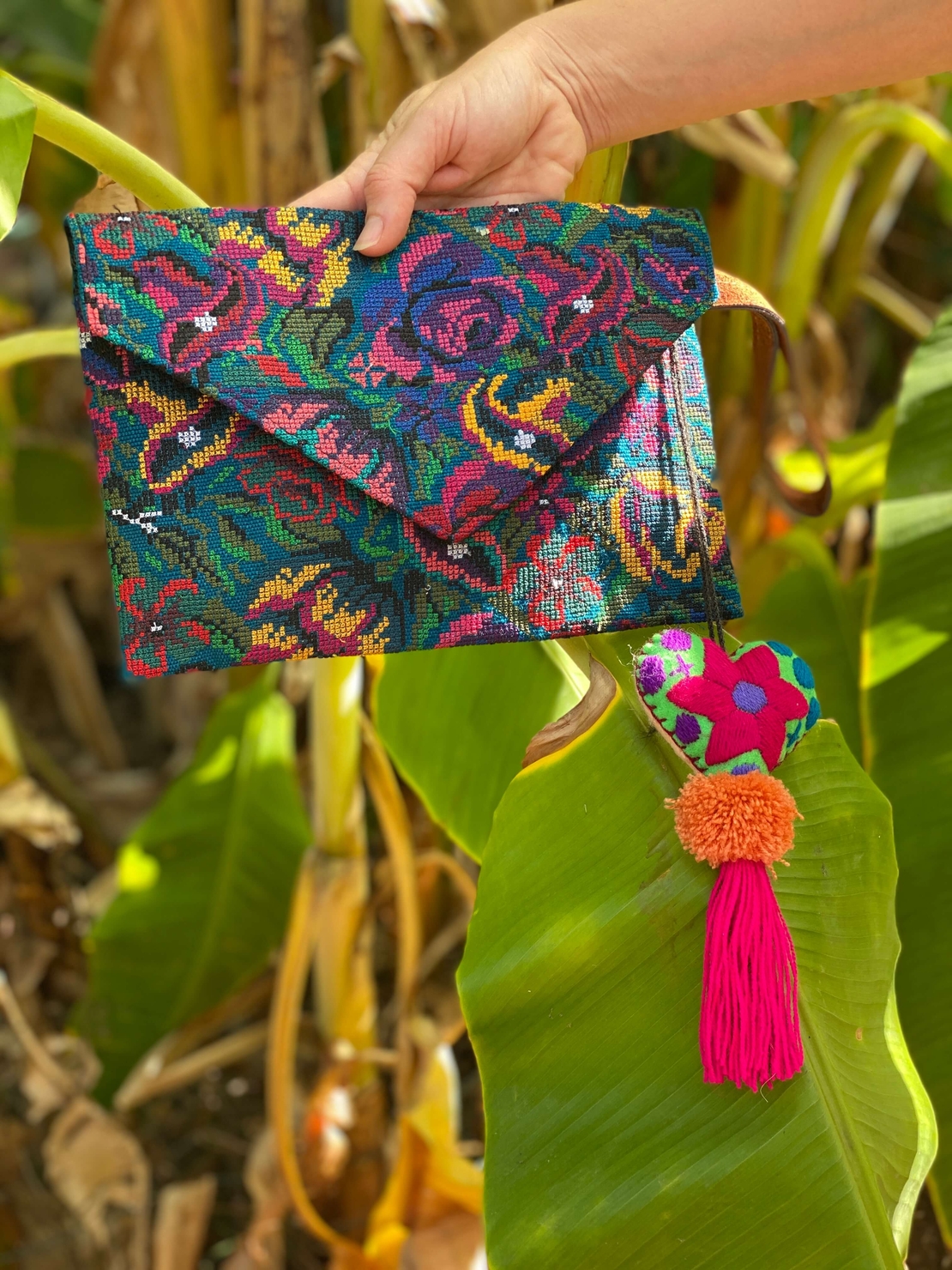 Large embroidered handbag - colorful flowers