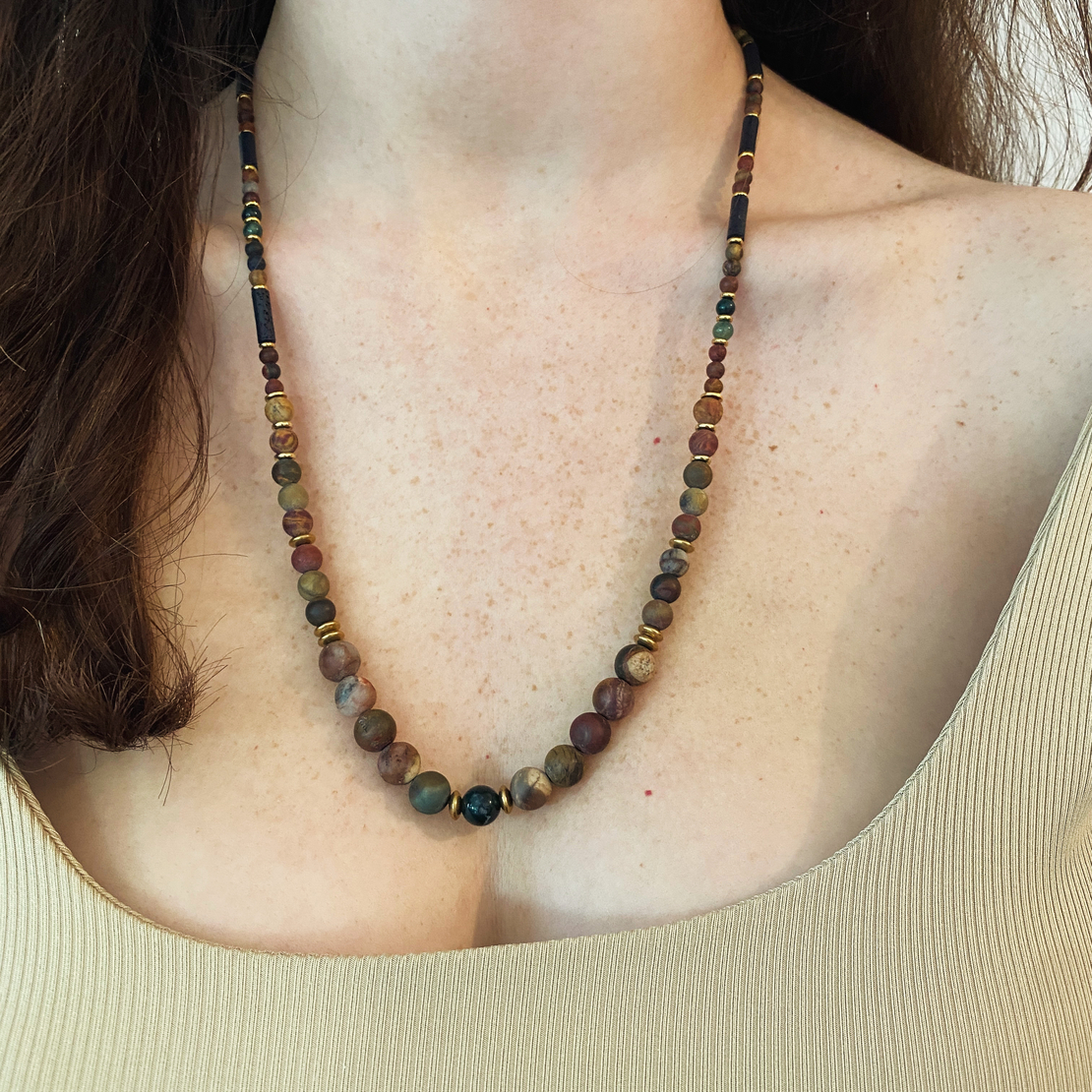 Long jasper gemstone necklace