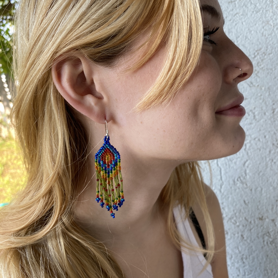 Mexican beaded earrings - rainbow