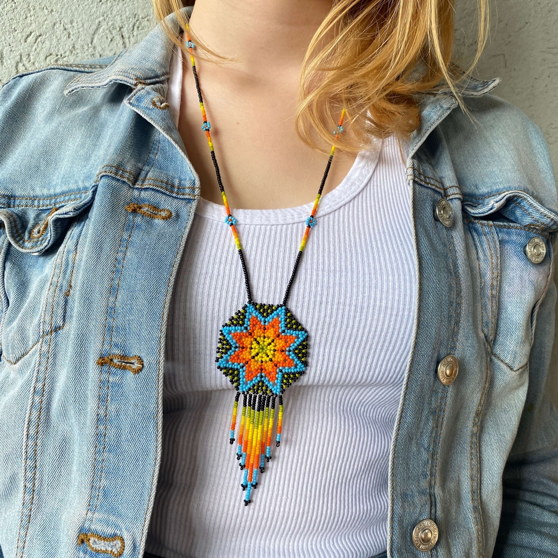 Mexican beaded earrings - sun