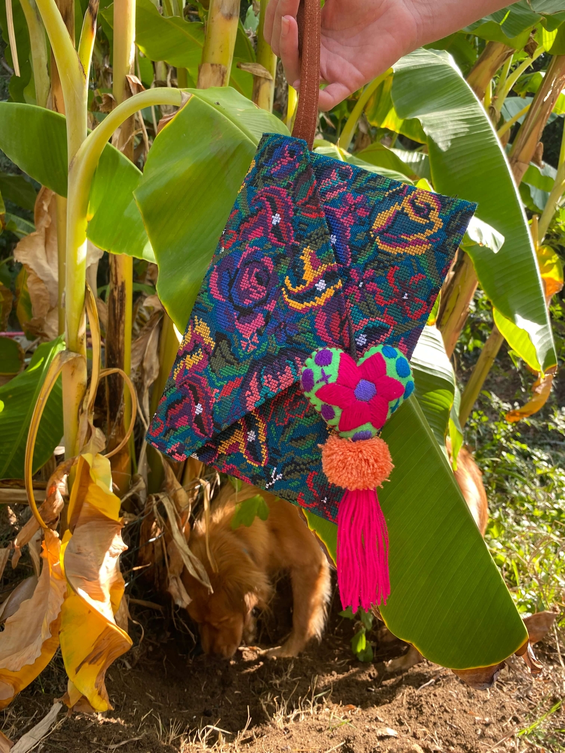 Large embroidered handbag - colorful flowers