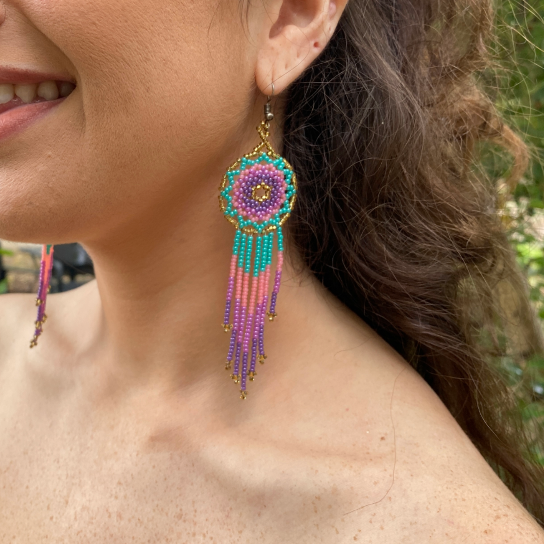 Mexican beaded earrings - lavender