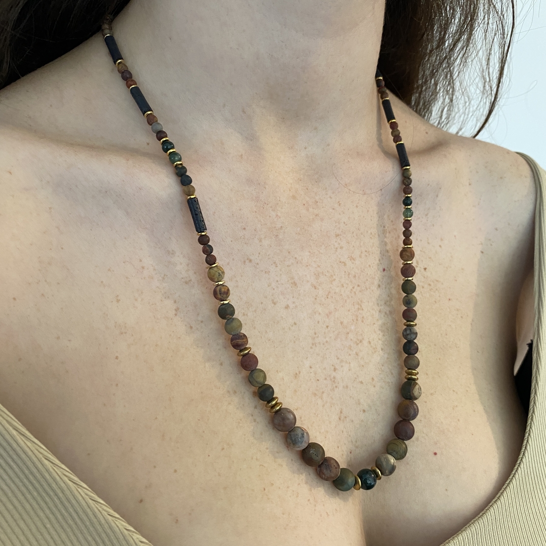 Long jasper gemstone necklace