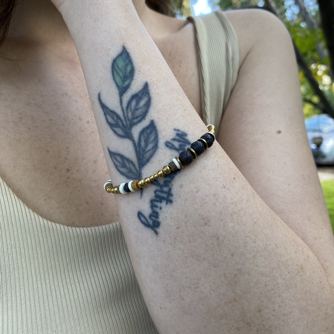 Hand bracelet with gemstones - basalt