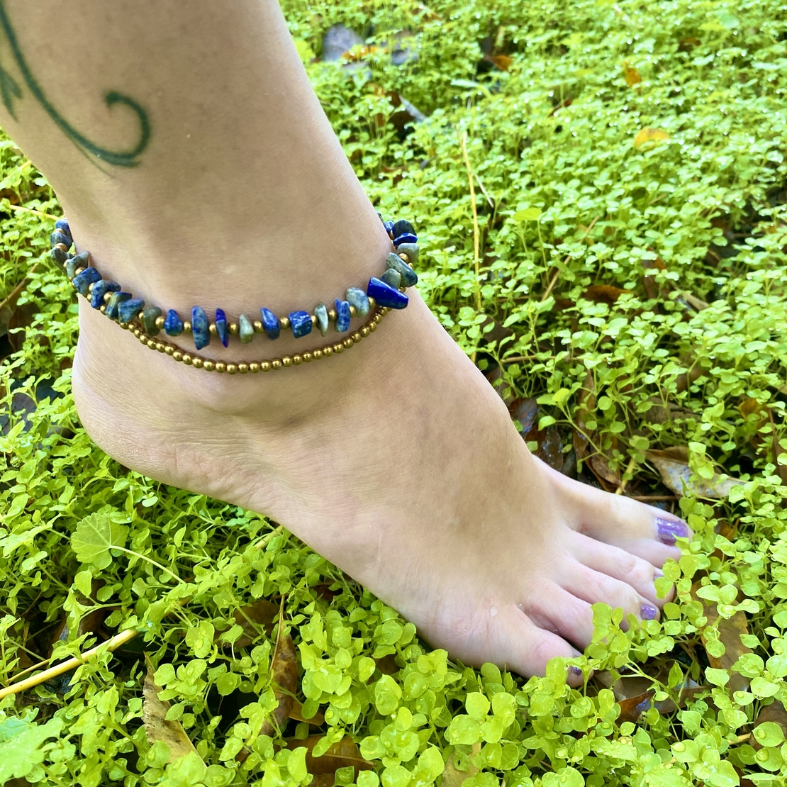 Double beaded anklet - lapis