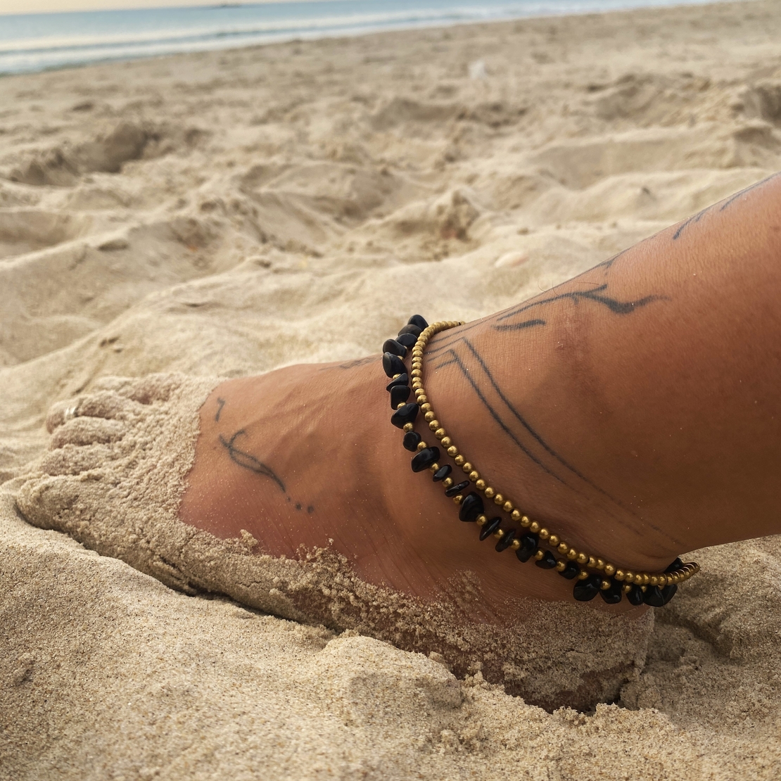 Double beaded anklet - black onyx