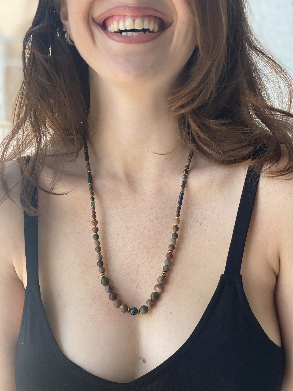 Long jasper gemstone necklace