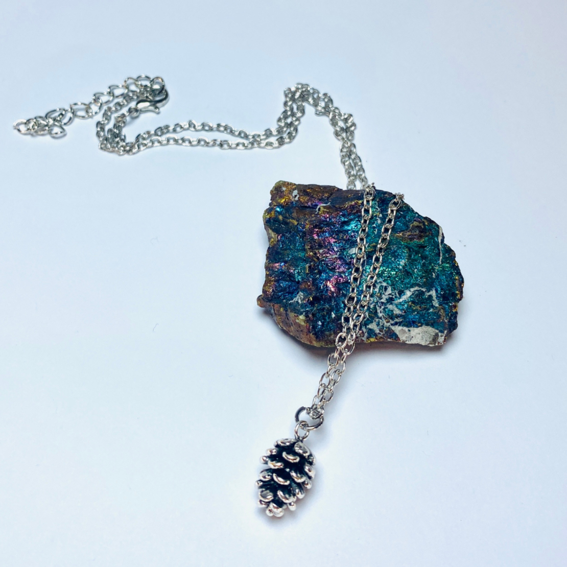 Necklace with a pine cone pendant - silver