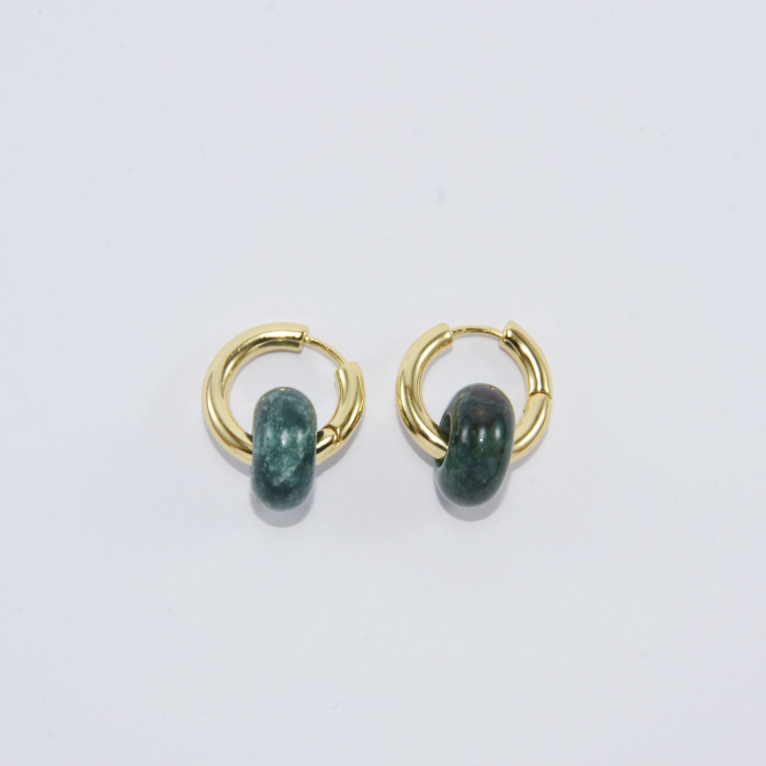 Gold plated hoop earrings with a stone bead - sea green