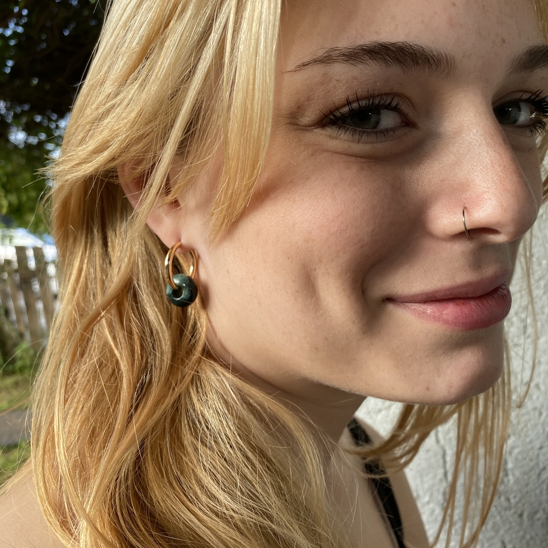 Gold plated hoop earrings with a stone bead - sea green