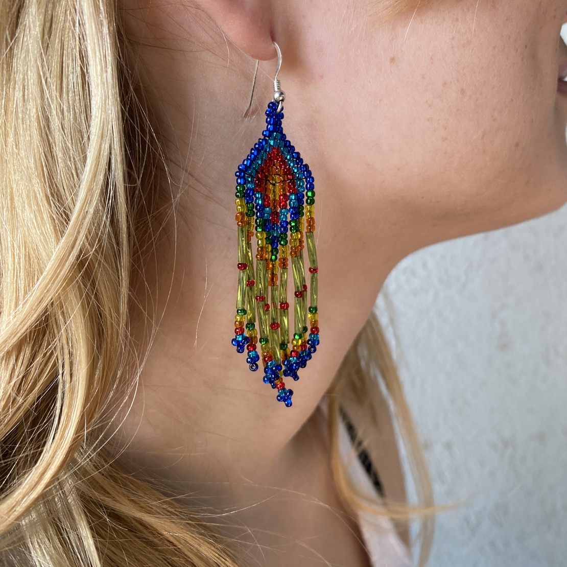 Mexican beaded earrings - rainbow