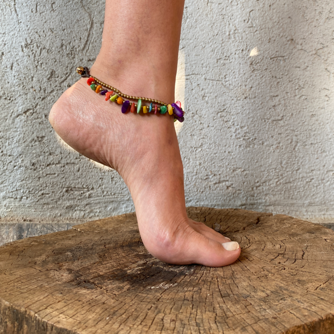 Double beaded anklet - mixed colors