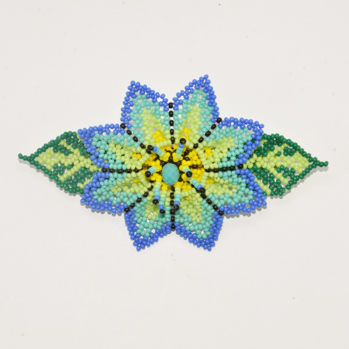 Huichol tribe hairclip - blue lotus