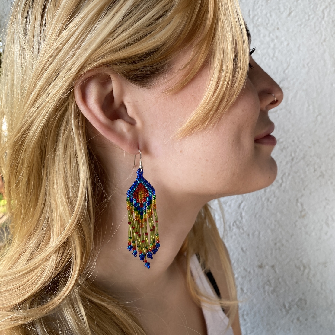 Mexican beaded earrings - rainbow