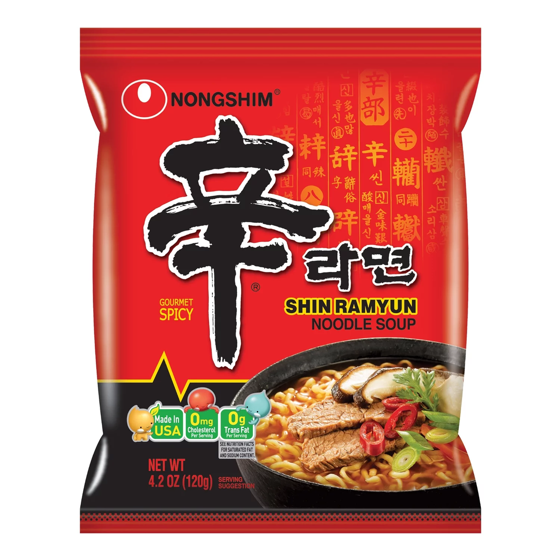 SHIN RAMYUN NOODLE 120GR - נודלס להכנה מהירה בטעם חריף 120 גרם