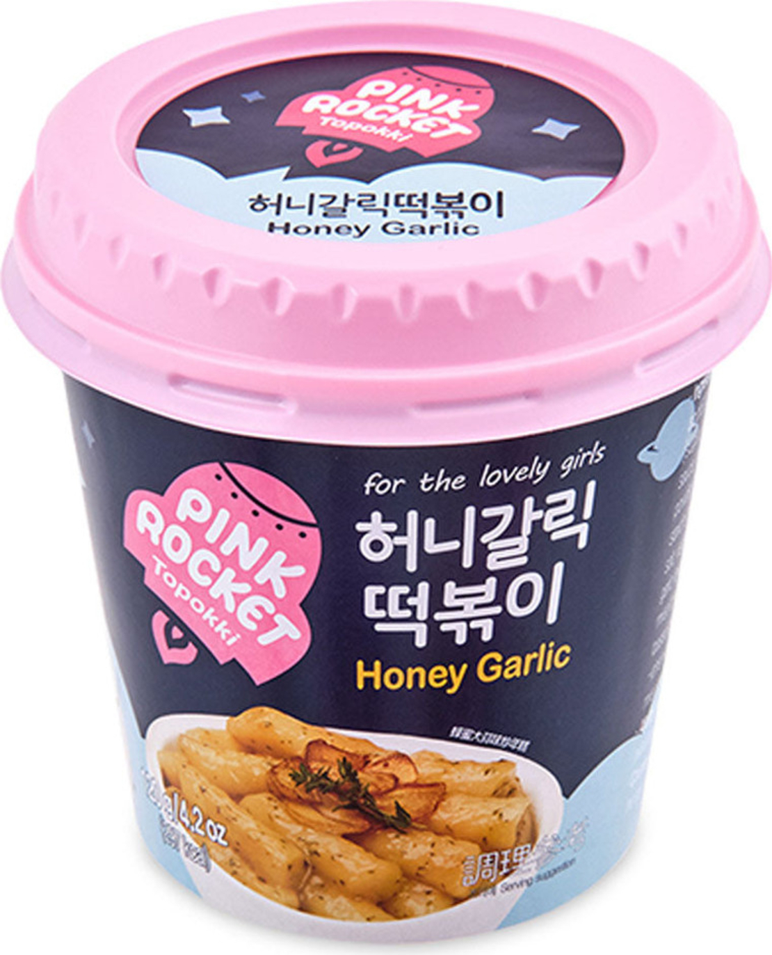 PINK ROCKET TOPOKKI HONEY GARLIC TOPOKKI 120GR - תבשיל אטריות אורז ברוטב שום ודבש להכנה מהירה 120 גרם