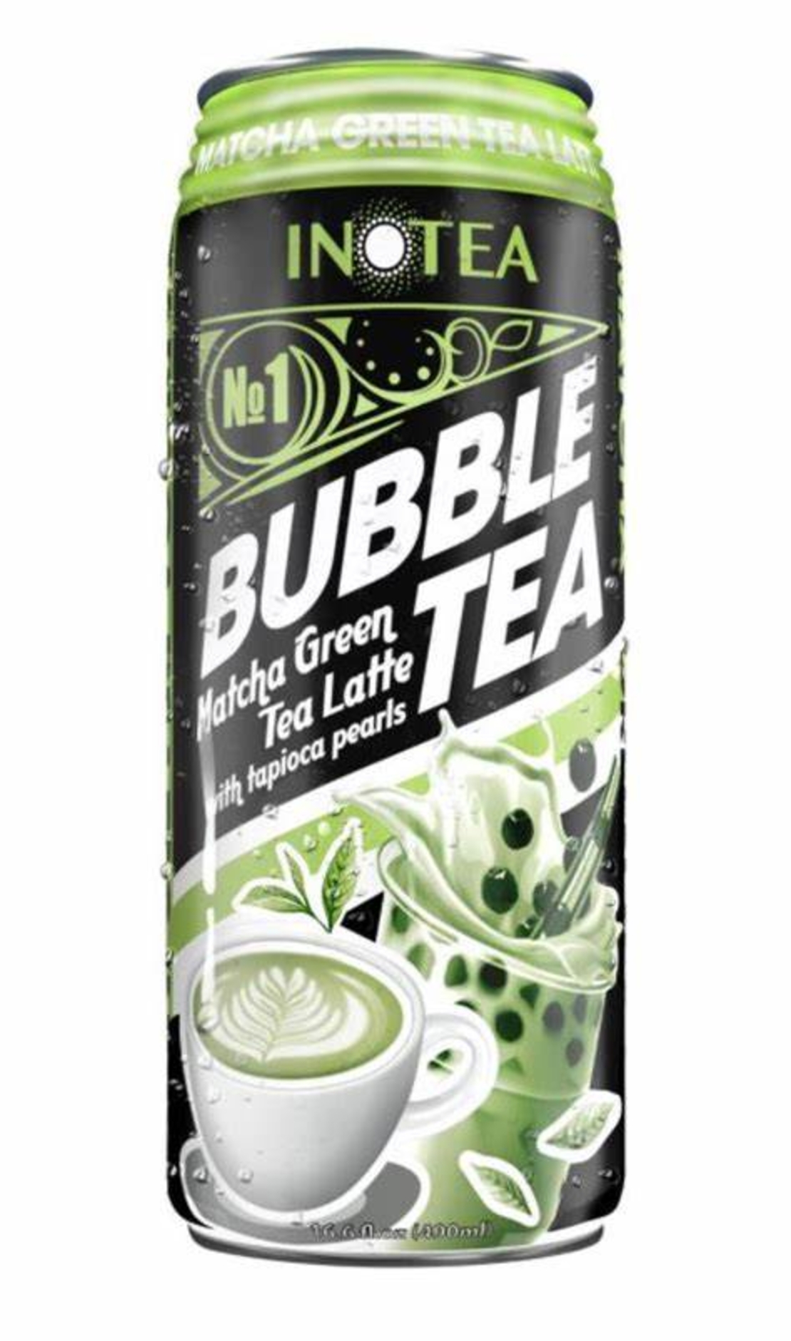MATCHA GREEN TEA LATTE BUBBLE TEA 490ML - משקה בטעם תה ירוק ותה מאצ'ה עם כדורי ג'ל 490מ