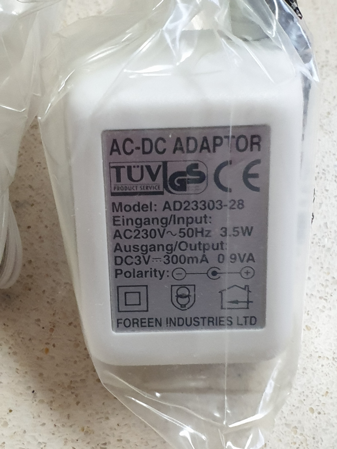 שנאי AC ל DC 230v ac  50Hz  ל 3V DC 300ma   הספק 3.5 וואט