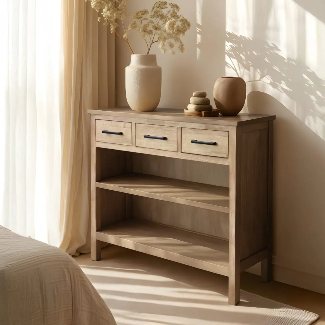 כוננית עץ 3 מגירות