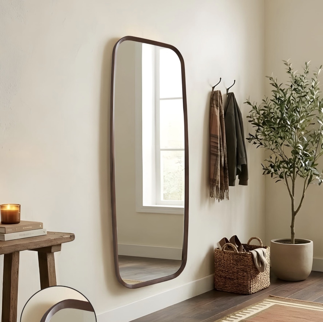 מראה מלבנית מסגרת עץ אגוז קונטור