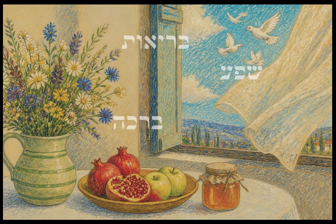 גלויית שנה טובה מרגשת הכוללת ברכה אישית וברכות של בריאות, שפע וברכה.