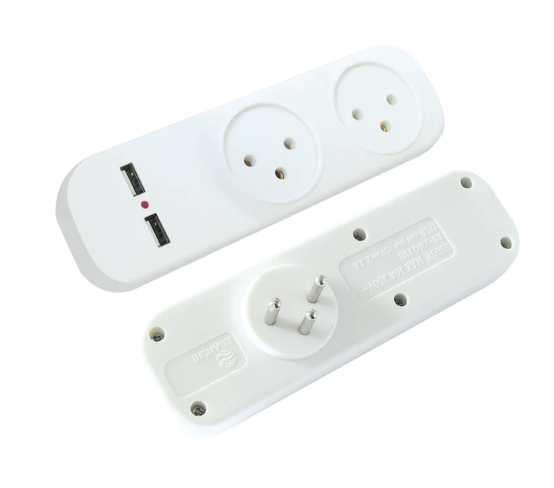 מפצל חשמל T-2 כולל 2 שקעי USB